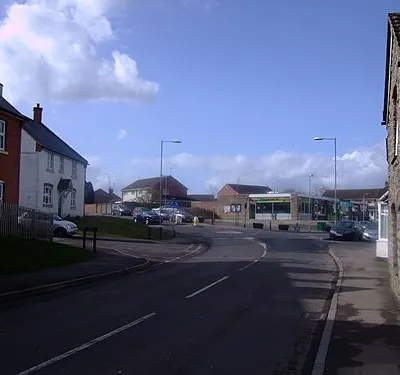 Mini-roundabout and shops, Purton