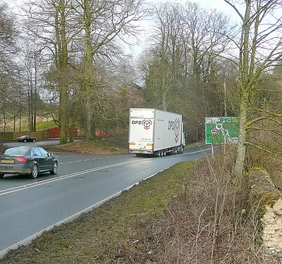 A436, Seven Springs Approaching the recently realigned staggered junction with the A435.