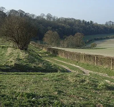 Chisman's Cleeve Looking along the bridleway at the foot of the strip lynchets.