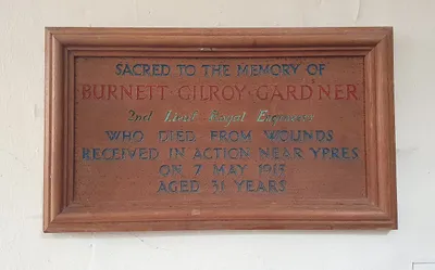 Burnett Gilroy Gardner memorial inside St Michael's church, Cropthorne