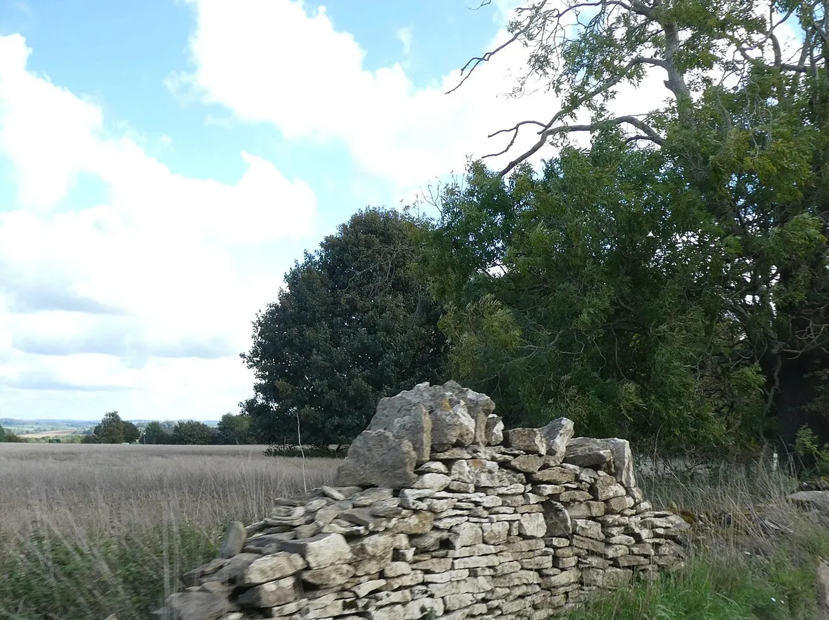 A damaged stone wall, by the Salt Way near Hawling