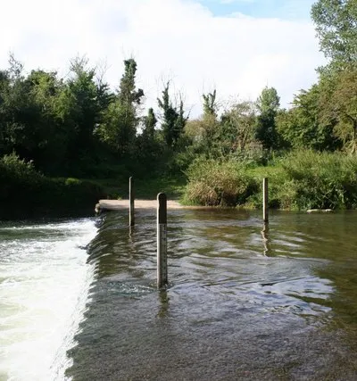 Ford in a backwater of the River Thames at Duxford, north of Hinton Waldrist, Oxfordshire (formerly Berkshire). View from the Chimney side towards Duxford.