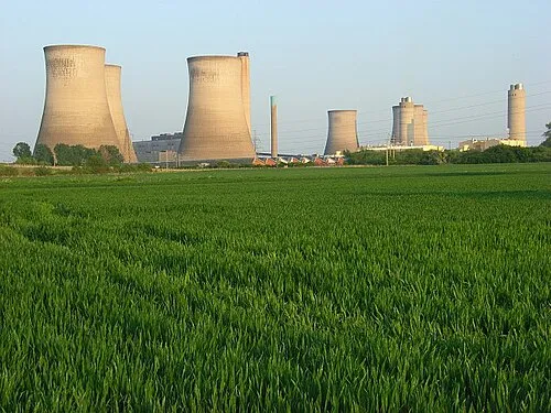 Didcot Power Station Showing at least a glimpse of all six cooling towers from the bridleway just to the south of Sutton Courtenay village hall.