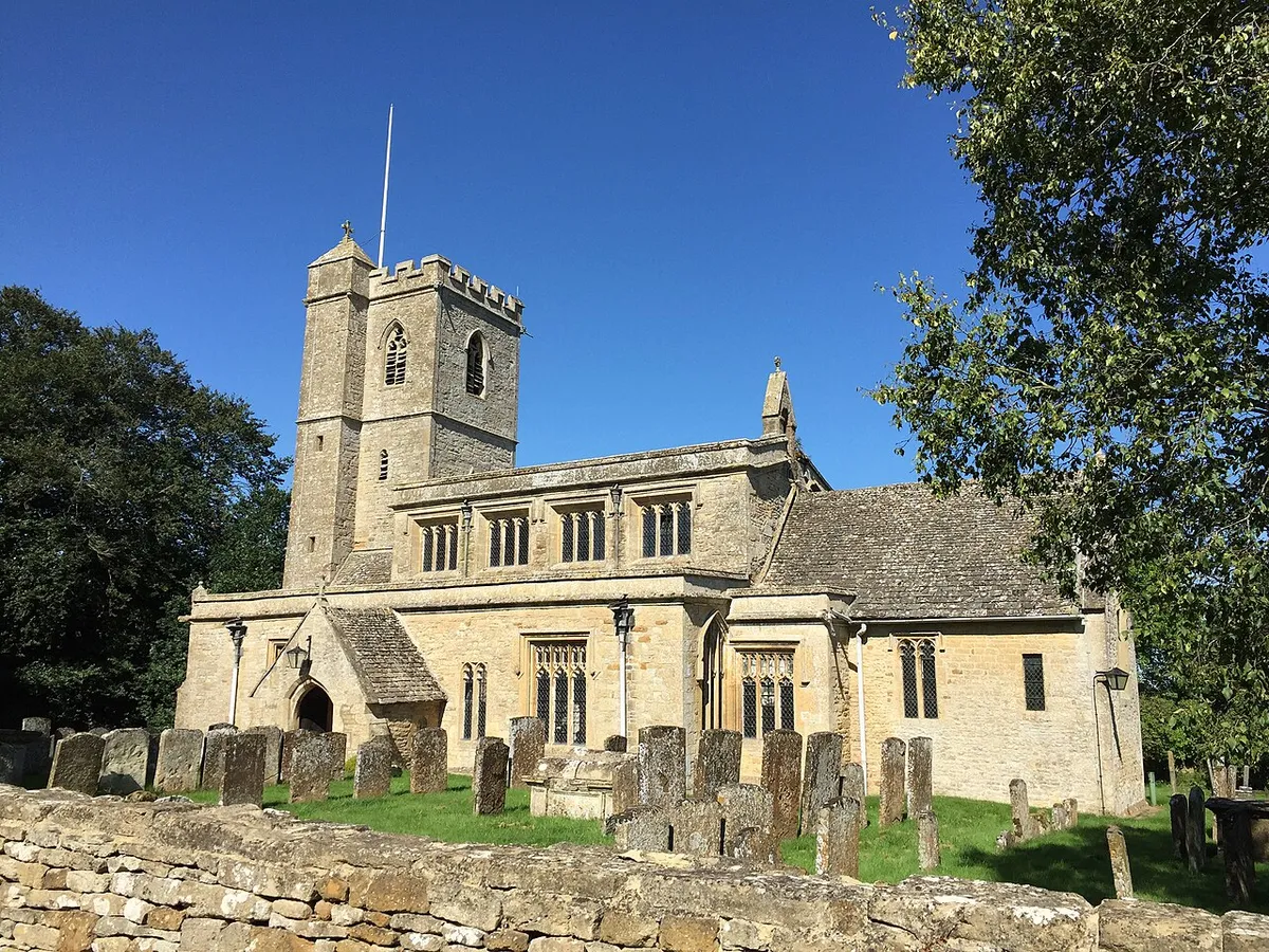 Parish church of Saint Leonard in the village of Bledington, Gloucestershire, England, dating from the 12th century