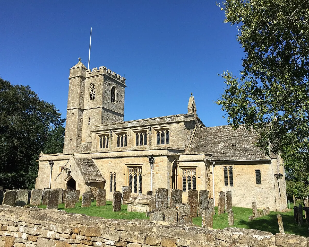 Parish church of Saint Leonard in the village of Bledington, Gloucestershire, England, dating from the 12th century
