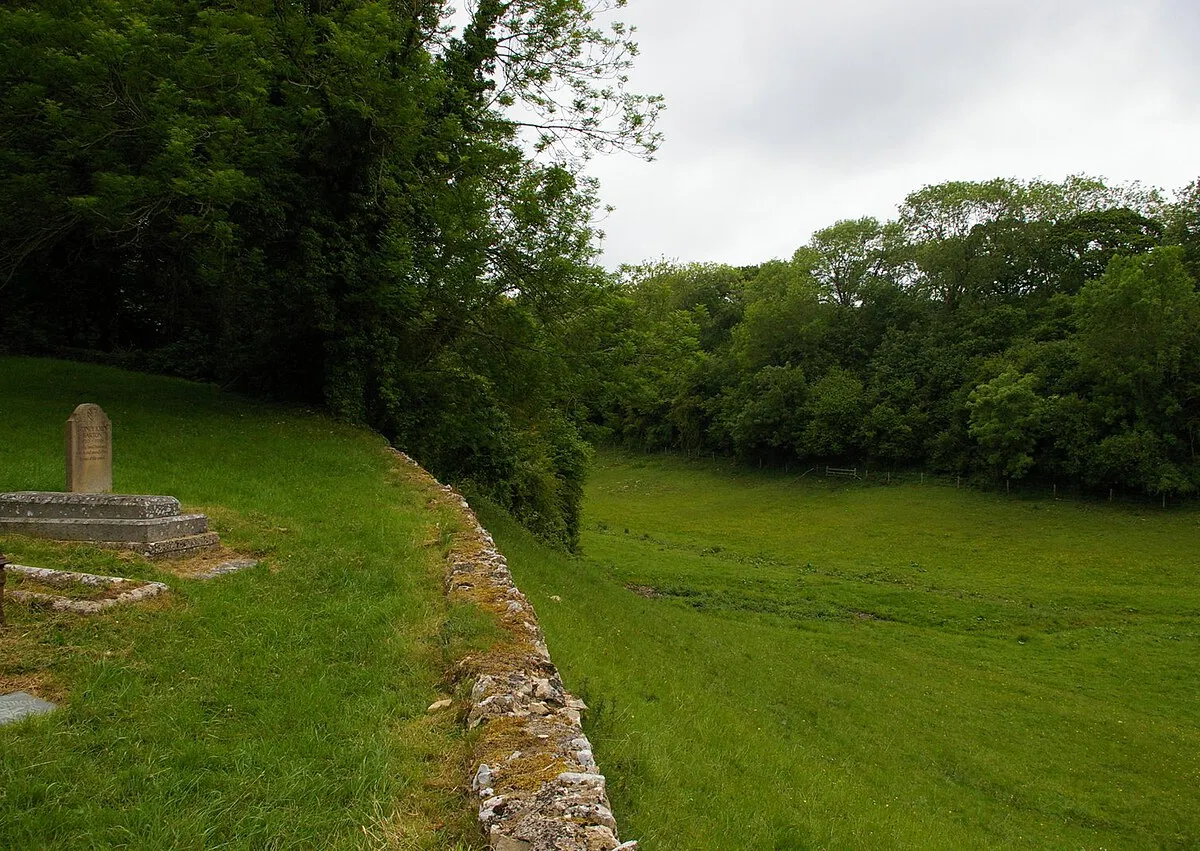 Duntisbourne Rous: looking up the valley from the bottom of the churchyard
