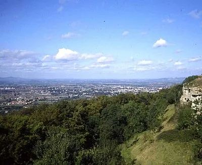Cliffs on Leckhampton Hill Limestone cliffs on the Cotswold escarpment exposed by quarrying.