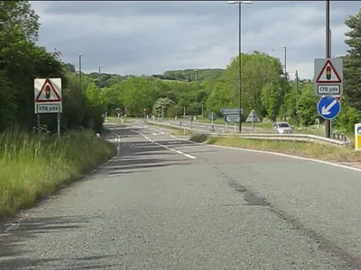 A40 - start of the Andoversford bypass, westbound