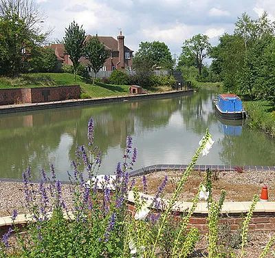 The restored canal basin at Over on the Hereford and Gloucester Canal, England