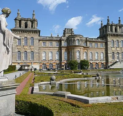 Blenheim Palace, Woodstock, Oxon. Blenheim Palace is the home to the eleventh Duke of Marlborough and the birthplace of Sir Winston Churchill. The west front gives on terraced gardens and  statuary.