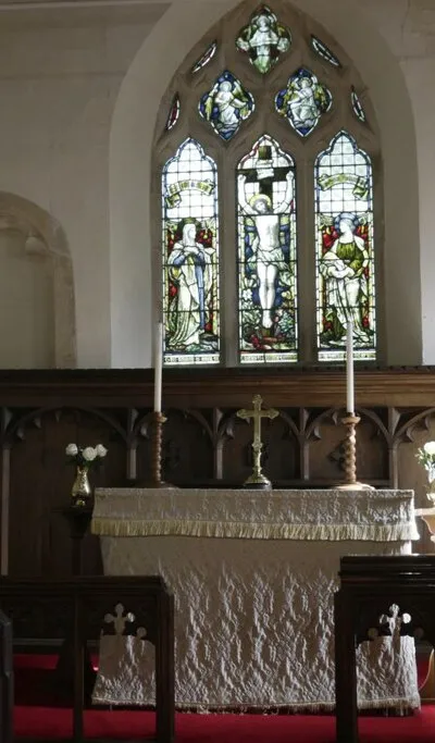 Altar and east window in St Mary, Little Coxwell