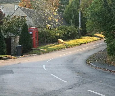Bend in the road in Shilton The road climbs steeply around the bend.