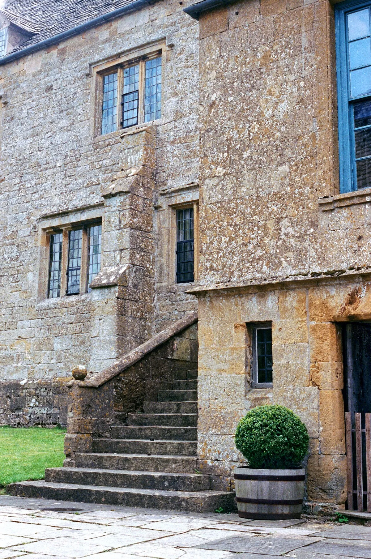 1992 photograph taken of the west face of Snowshill Manor in Gloucestershire England.Processing: SLR camera negative scanned with an Epson Perfection V800 using SilverFast 8 scan program, and optimized, cropped and spun with DxO OpticsPro 10 Elite and Adobe Photoshop CS2.