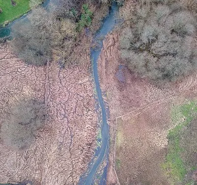 Aerial view of Rack Marsh, Bagnor, as seen in winter 2019.