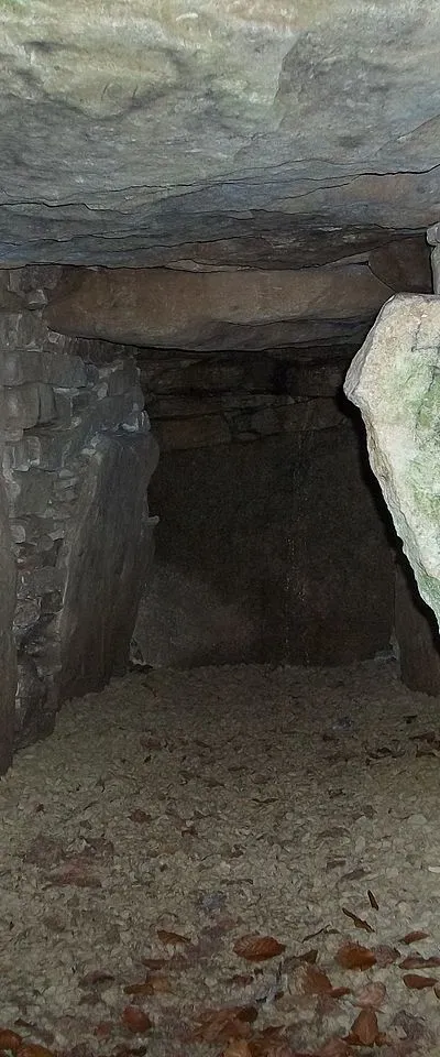 Looking towards the western end chamber inside Uley Long Barrow