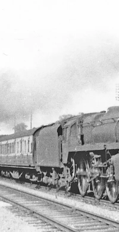 BR Standard 4-6-0 on Down express near Haresfield, 1956
