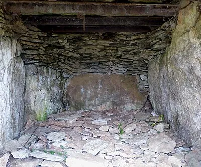 The interior of the Lanhill Long Barrow Chamber in Wiltshire.