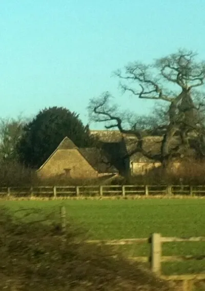 Barn and church, Leigh Delamere