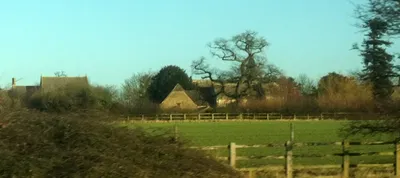 Barn and church, Leigh Delamere