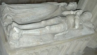 Effigies of Sir William Wilcote (died 1410) and his wife in the Wilcote chantry chapel, St Mary's parish church, North Leigh, West Oxfordshire, England