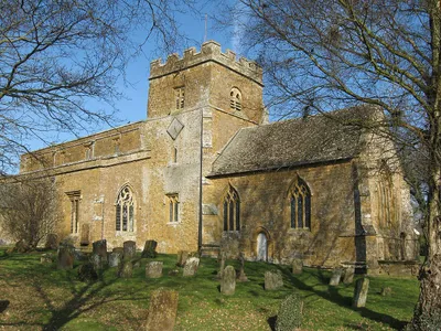 Church of England parish church of St Ethelreda, Horley, Oxfordshire. The central tower and chancel survive from the late Norman church of 1180. The south aisle was enlarged and the clerestory and south porch were added in the 14th century.