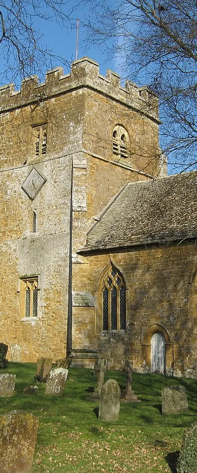 Church of England parish church of St Ethelreda, Horley, Oxfordshire. The central tower and chancel survive from the late Norman church of 1180. The south aisle was enlarged and the clerestory and south porch were added in the 14th century.