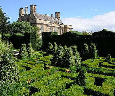 Knot garden and Bourton House, Gloucestershire