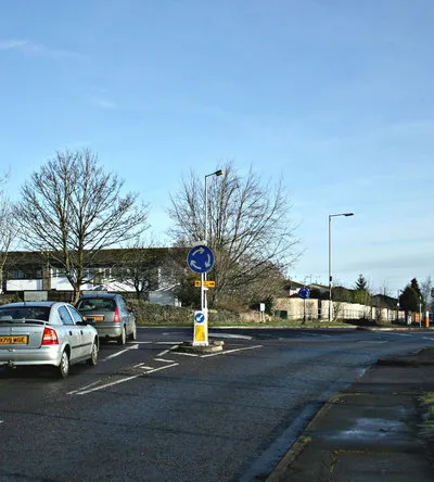 Fiveways Roundabout, Hawthorn Fiveways is a twin mini-roundabout which needs care to negotiate especially at busy times.
The five ways are:
1. Bradford Road, the B3109 coming from Bradford on Avon behind the camera.
2. Continuation of Bradford Road almost straight ahead going to Rudloe and Corsham.
3. The minor road to the right for Westwells, Moor Green and Neston.

4 &amp; 5. Boxfields Road and Leafy Lane, two minor roads exit left.