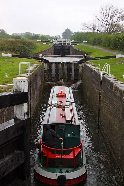 Barge in a lock at Caen Hill