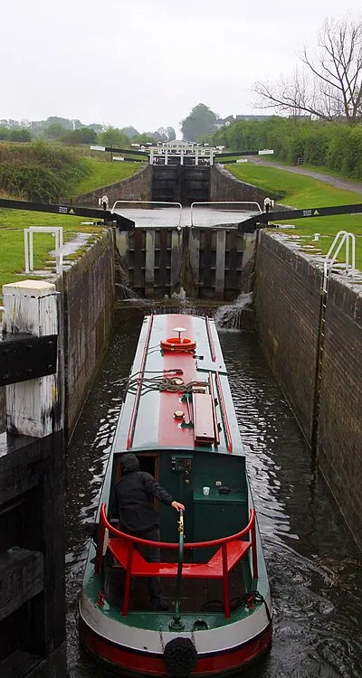 Barge in a lock at Caen Hill