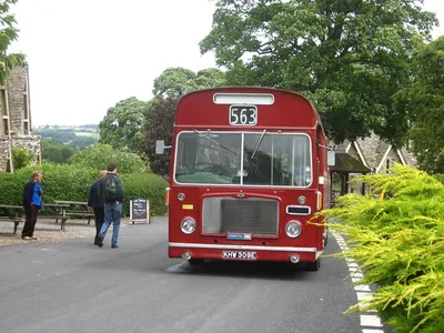 Miserden Classic Bus. A Bristol RE bus, now preserved having been run by the Cheltenham & District bus company, calling at Miserden on the Stroud Vintage Bus Running Day. It is fleet number 1003, registration plate KHW 309E.