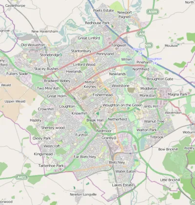 A map of Milton Keynes, England