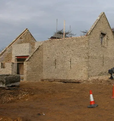Barn undergoing conversion near Sevenhampton, Gloucestershire. The building is on a track above Sevenhampton near Elsdown Covert