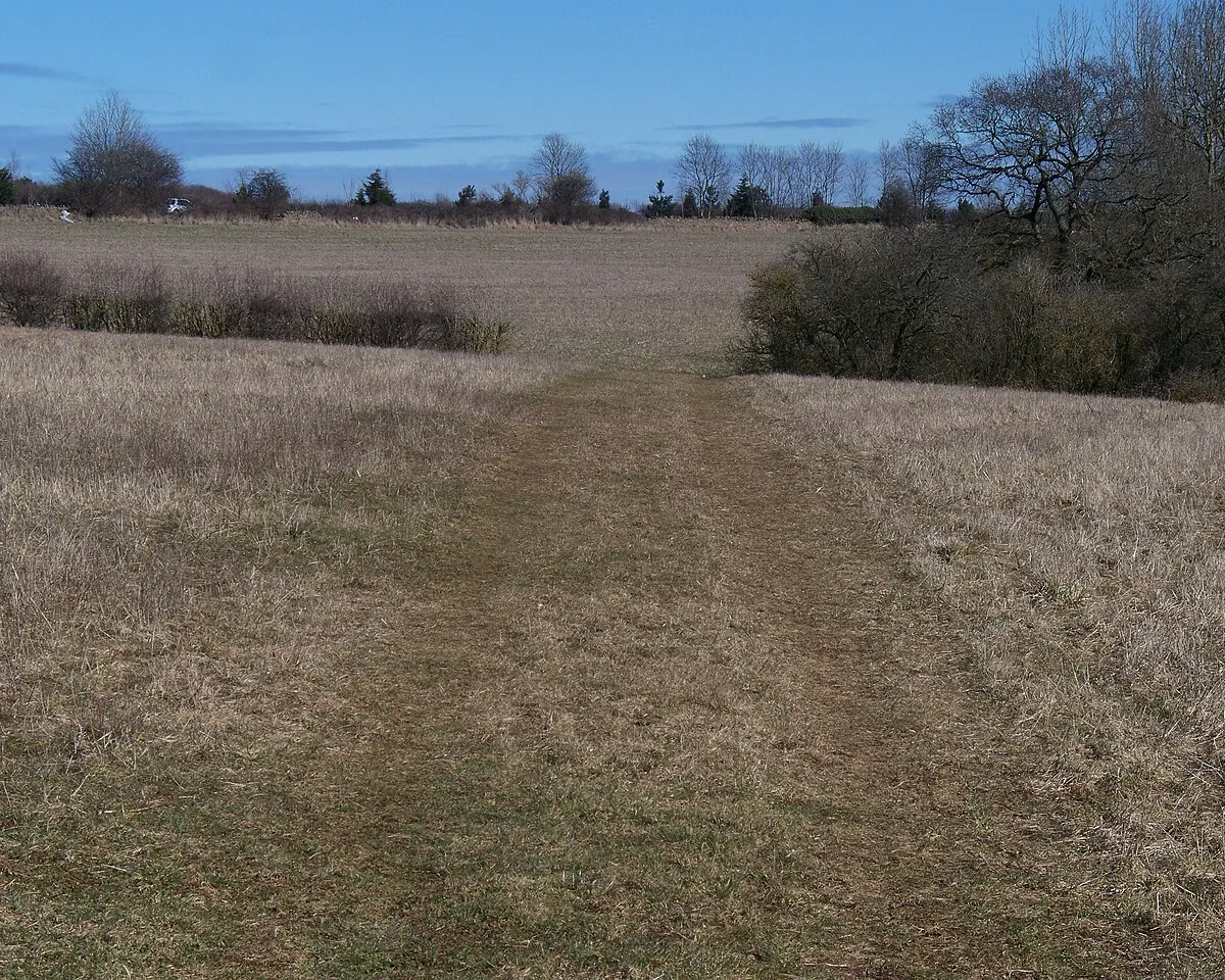 Across the field The footpath heads straight across the field past Lidstone Bottom woodland.  This view is looking towards Church Enstone with the A44 road just beyond the hedge on the skyline.