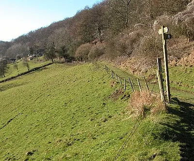 A junction of footpaths in the Slad valley.