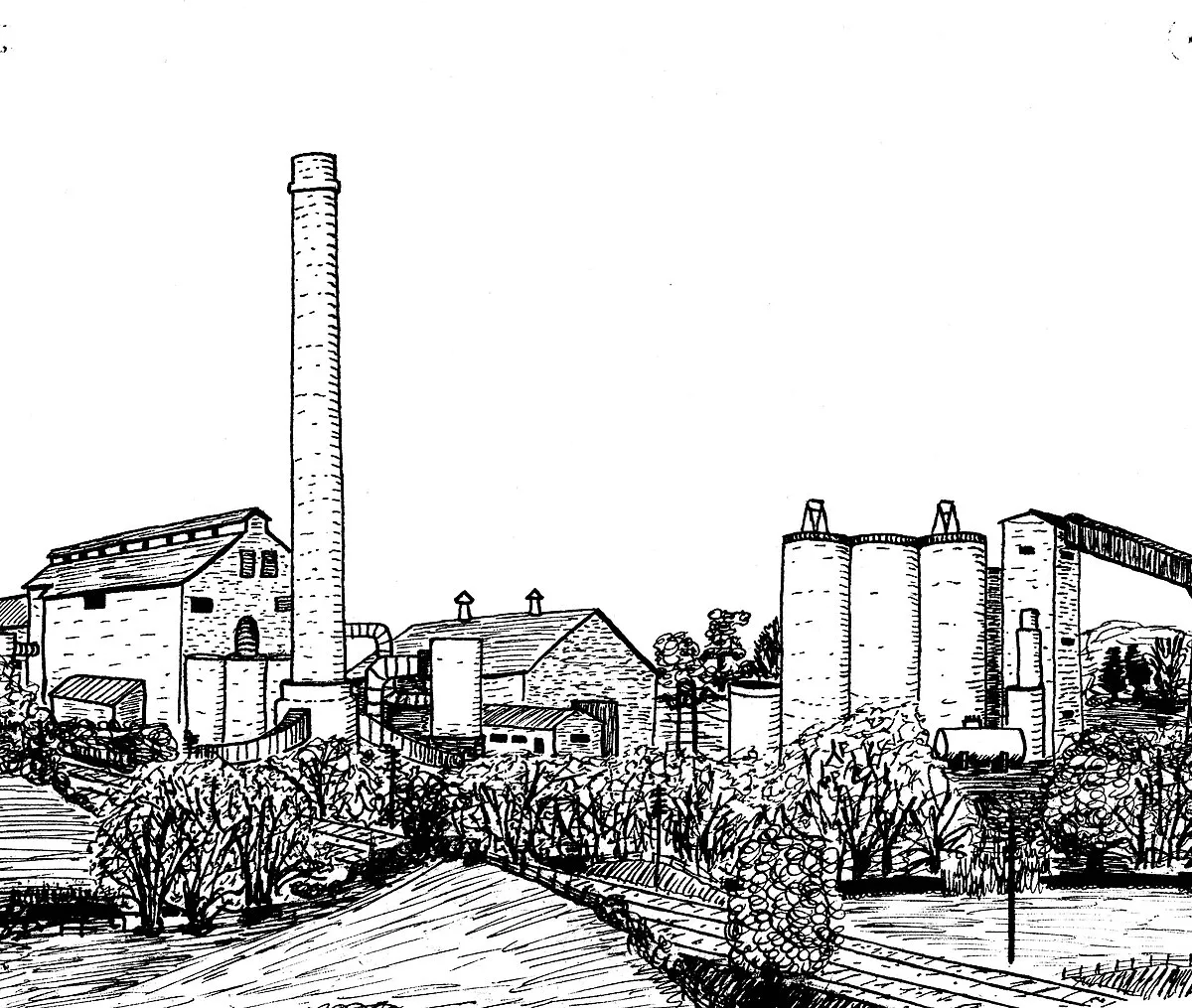Sketch of Shipton-on-Cherwell cement works, Oxfordshire.